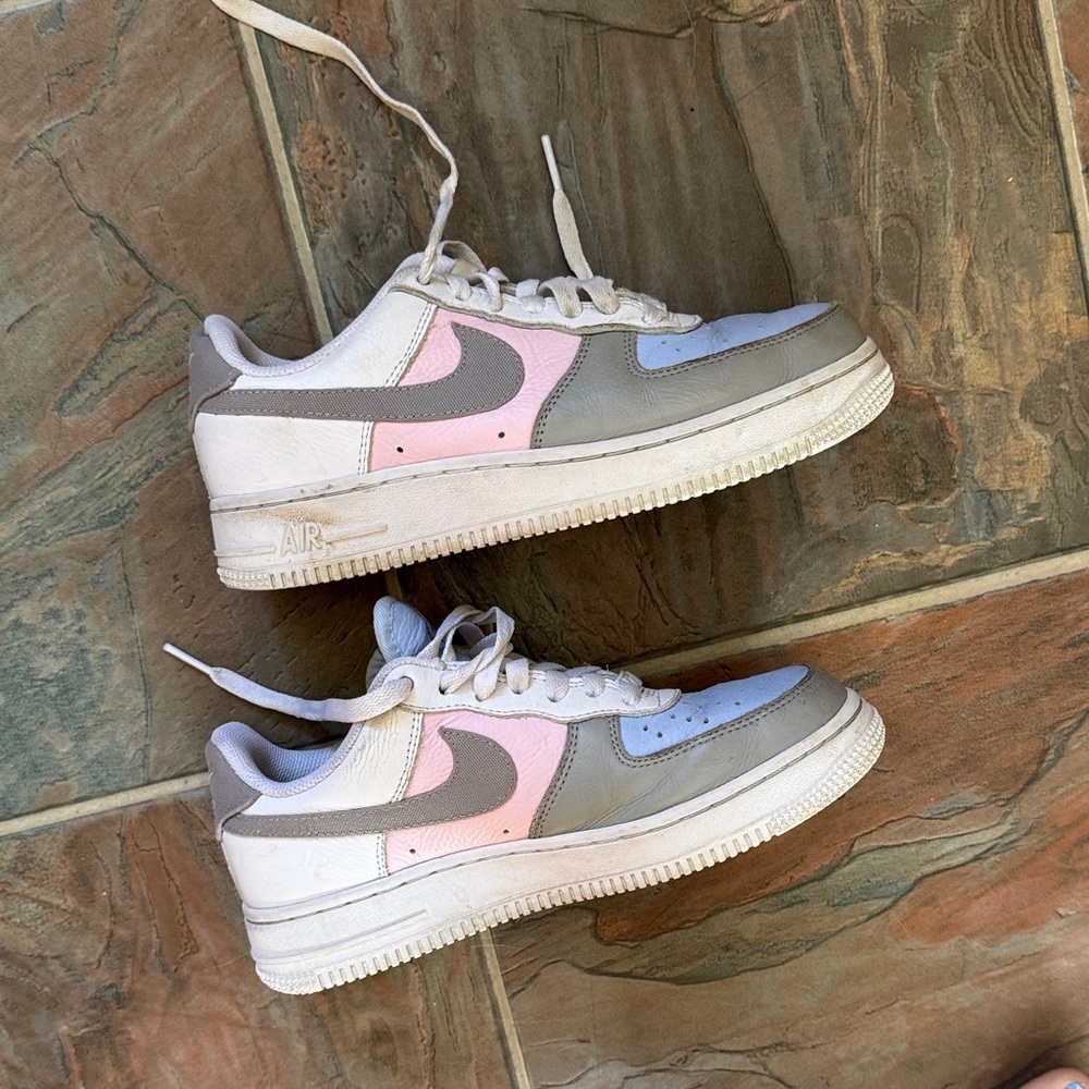 Women’s Nike Air Force 1 custom Pink blue and Gray Sneakers size 6.5